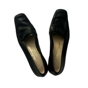 Salvatore Ferragamo Low Wedge Loafers Black Size 7 with Foam Rubber Sole